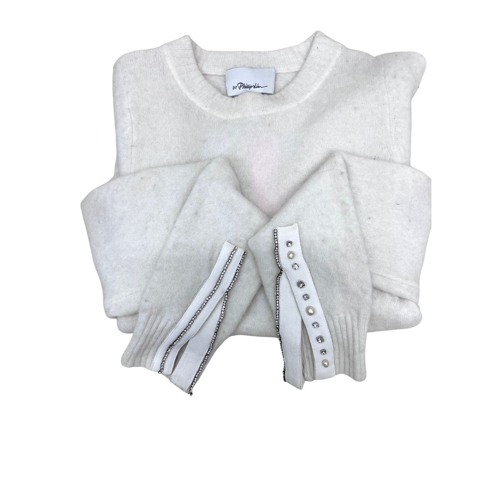 3.1 Phillip Lim Sweater Womens XS Ivory Excellent Pearl Crystal Embellished Cuff